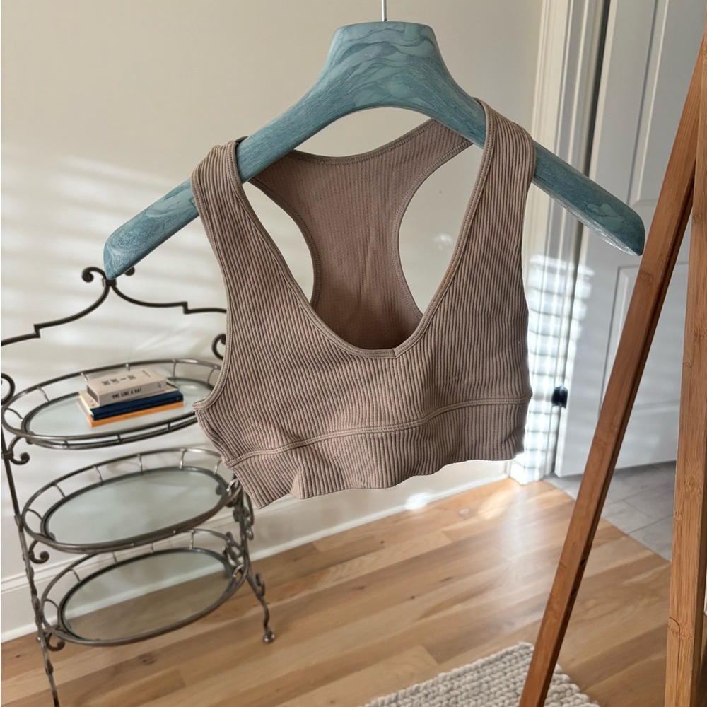 Ribbed Racerback Sports Bra - Taupe